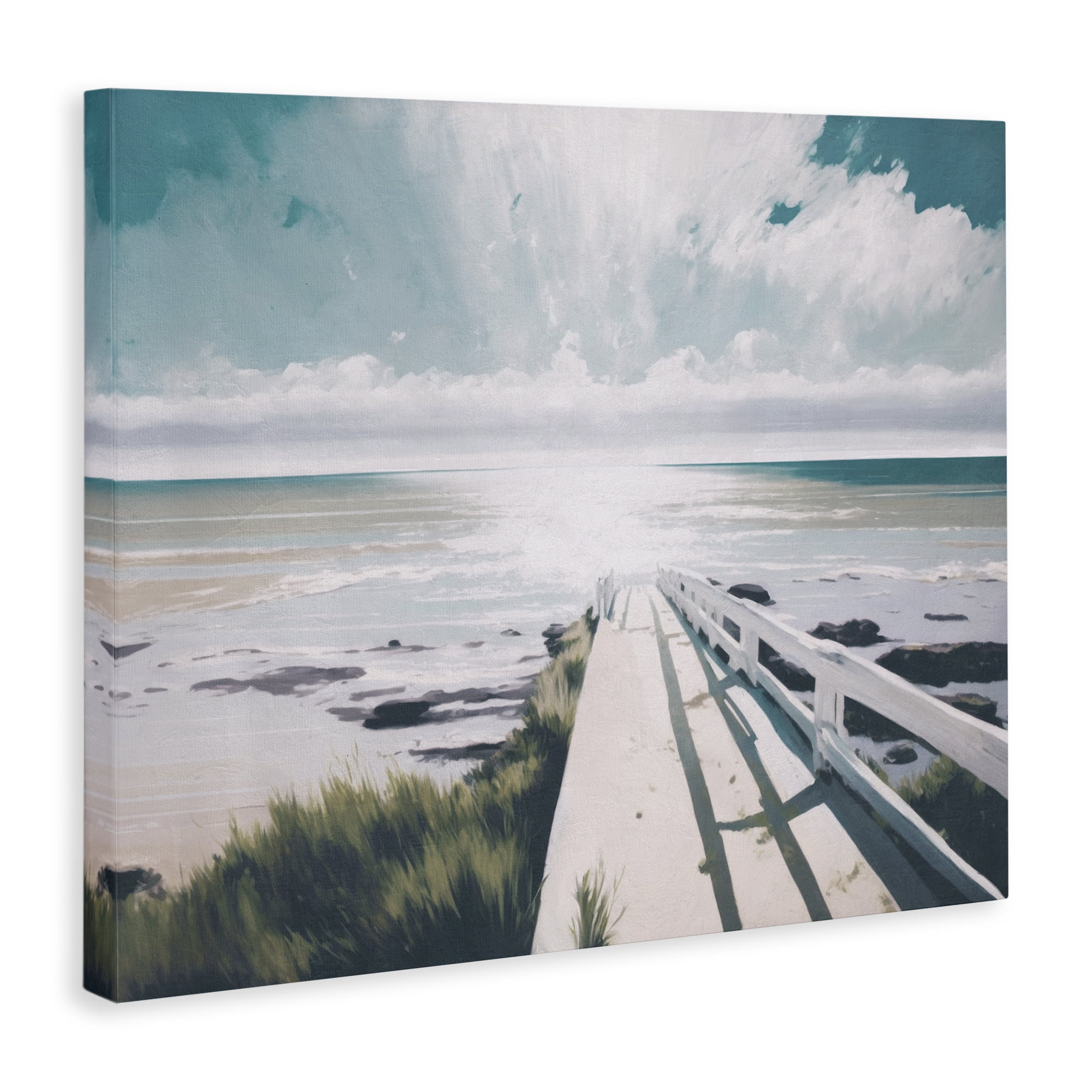 Stupell Industries White Bridge to Shore Nautical & Beach Painting Wrapped Canvas Art Print Wall Art, 20 x 16