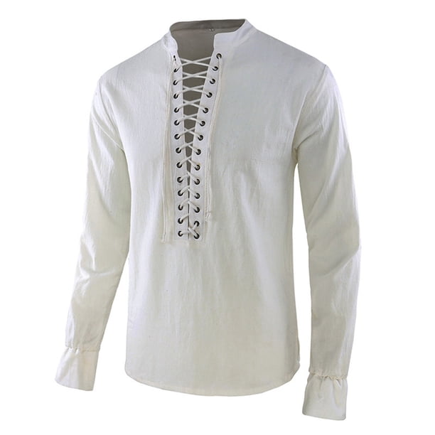 Camisa medieval vintage con tirantes para hombre: disfraz de príncipe para cosplay, algodón, cuello alto, tallas S-XXL para uso diario/casual