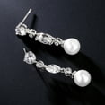 thumbnail image 4 of PYNZY Women's Wedding Earrings for Brides Bridesmaids, Cubic Zirconia Dangle Earrings Plated White Gold as Gift, 4 of 6