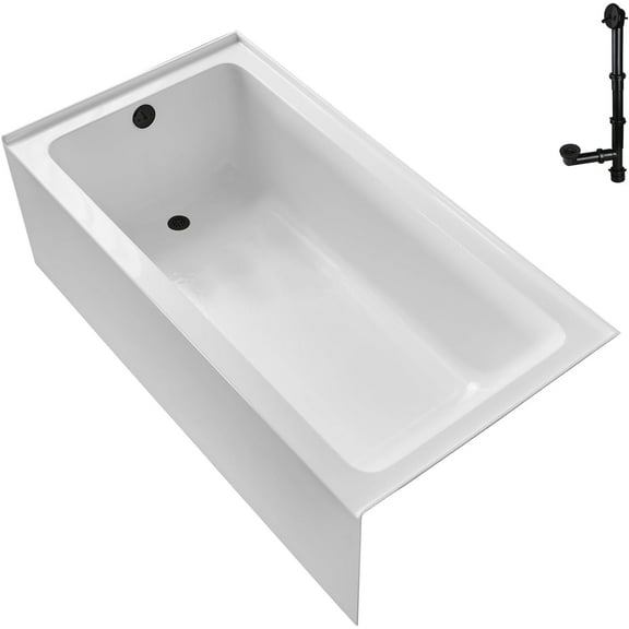 Streamline GA-303-8-BL 66 in. x 34 in. Acrylic Left-Hand Drain Alcove Bathtub in Glossy White With External Drain in Matte Black