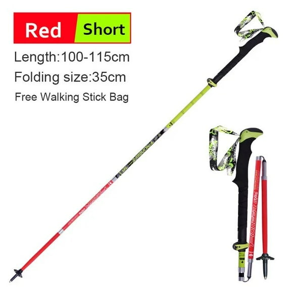 1s Ski Poles Folding Nordic Hiking Poles Carbon Fiber Adjustable Trekking Stick AlpRed Short