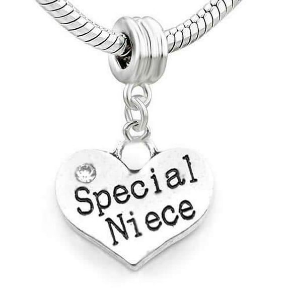 Sexy Sparkles Silver Plated Base Family Hearts Charm Bead for Snake Chain Bracelet Special Niece - Zinc Metal Alloy