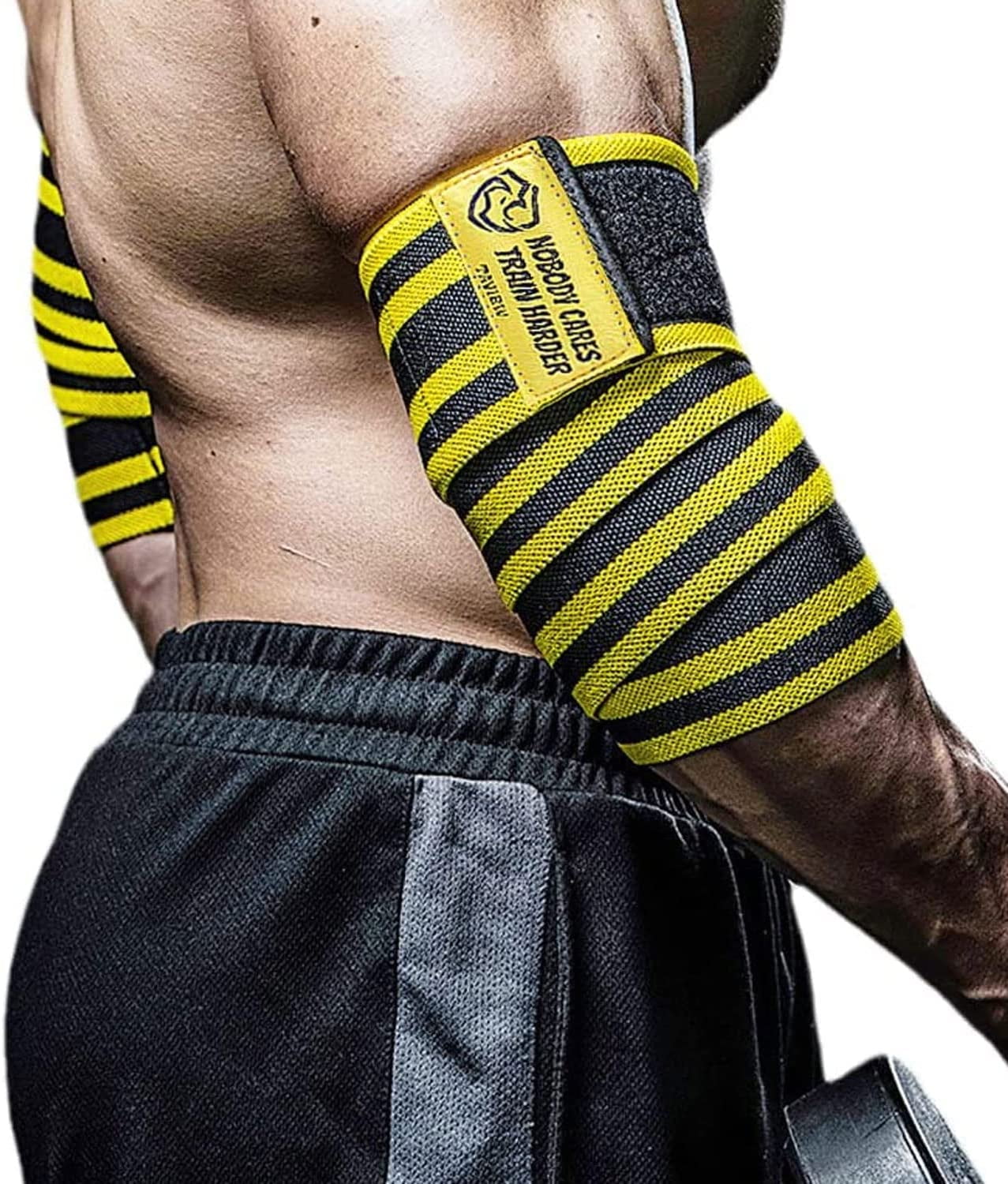 HEAVY DUTY ELBOW SLEEVES SUPPORT WRAPS STRAPS GYM POWER WEIGHT LIFTING PAIR 