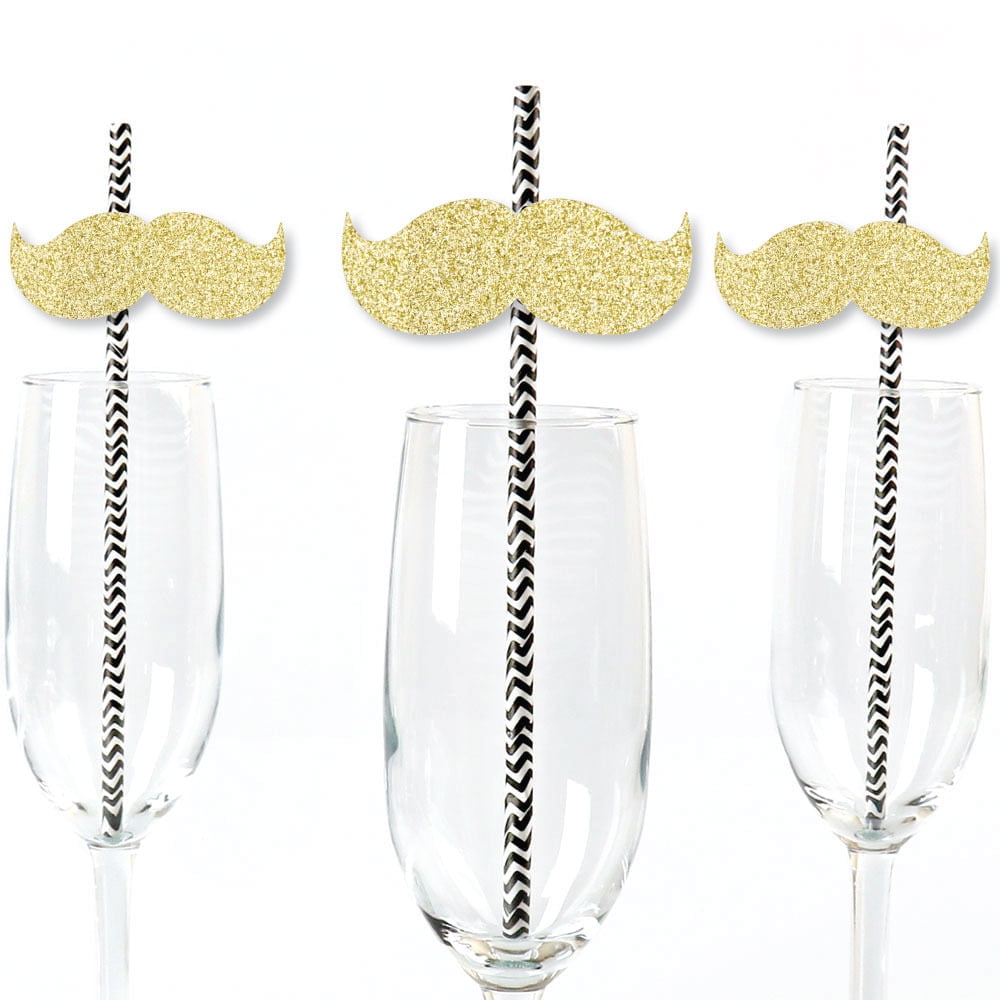 No-Mess Real Gold Glitter Cut-Outs and Decorative Girl Baby Shower Paper Straws Set of 24 Gold Glitter Girl Baby Bodysuit Party Straws