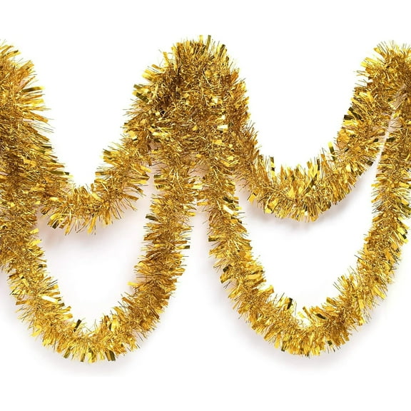 50ft Gold Tinsel Garland - 1500cm Metallic Christmas Decorations for Tree, Wall & Staircase, DIY Holiday Party Decor (1 Roll, Shiny Gold)