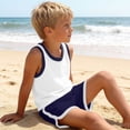 thumbnail image 6 of Zpanxa Boys Summer Outfits Kids Summer Solid Color Round Neck Sleeveless Top and Shorts Two Piece Outfit Navy 8 Years, 6 of 8