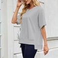 thumbnail image 6 of Vynhevius Womens Sweatshirts Crew Neck Raglan Short Sleeve Ribbed Hem Solid Loose Casual Pullover Tops, 6 of 9