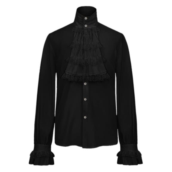 Hpapadks Shirts for Men Gothic Lace Stand Collar Long Sleeve Fold Blouse Solid Button Down Mens Dress Shirts Black L