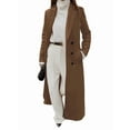 thumbnail image 3 of Women'S Casual Solid Color V-Neck Long-Sleeve Windbreaker Warm Woolen Coat Brown S, 3 of 7