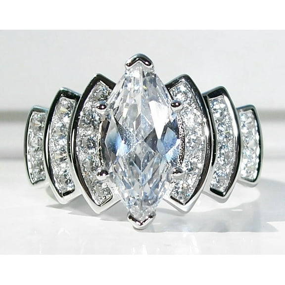 Marquise Cut Diamond Engagement Ring, Stackable Diamond Wedding Ring, Stair Step Diamond Ring, 925 Sterling Silver, 2.6 Ct Simulated Diamond, Anniversary Gift Ring For Wife
