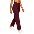 thumbnail image 5 of Women's Soft Stretchy Straight Leg Pants with Pockets, Mid Elastic Waist Comfortable Fit, Casual Business Dressy Lounge, Trousers for Women Capris | UKHCCC,Wine M, 5 of 7