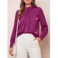thumbnail image 6 of PRETTYGARDEN Satin Tops for Women Mock Neck Pleated Long Sleeve Shirts | Wrinkle Resistant Silky Blouses,Dressy Casual Fall Clothes,Versatile Business Casual Oufits,Fashion Clothing, 6 of 8