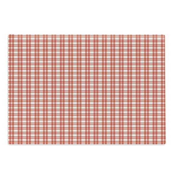 Plaid Cutting Board, Colored and Checkered Country Picnic Pattern Repeating Squares Stripes Modern, Decorative Tempered Glass Cutting and Serving Board, Large Size, Vermilion White, by Ambesonne