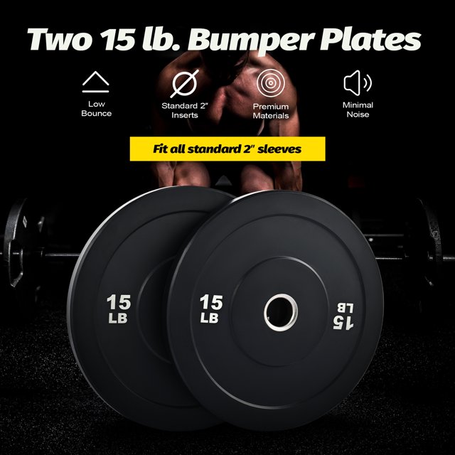 Bumper Plate Set 2" Olympic Weight Plates for Strength Training More 2 Pack, 15lb
