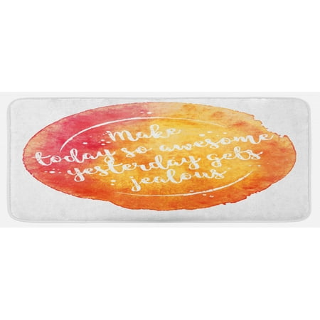 

Saying Kitchen Mat Message on Grunge Vibrant Background Happiness Plush Decorative Kitchen Mat with Non Slip Backing 47 X 19 Dark Coral Orange Yellow by Ambesonne