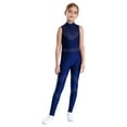 thumbnail image 1 of Jowowha Kids Girls Dance Unitards Rhinestones Mesh Splice Full Body Skating Jumpsuit Sleeveless Navy Blue 6, 1 of 7