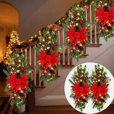 Garland Christmas Wreath Stair Wreath Red Bow Wreath Pinecone Home Decoration Accessories Fall Wreath