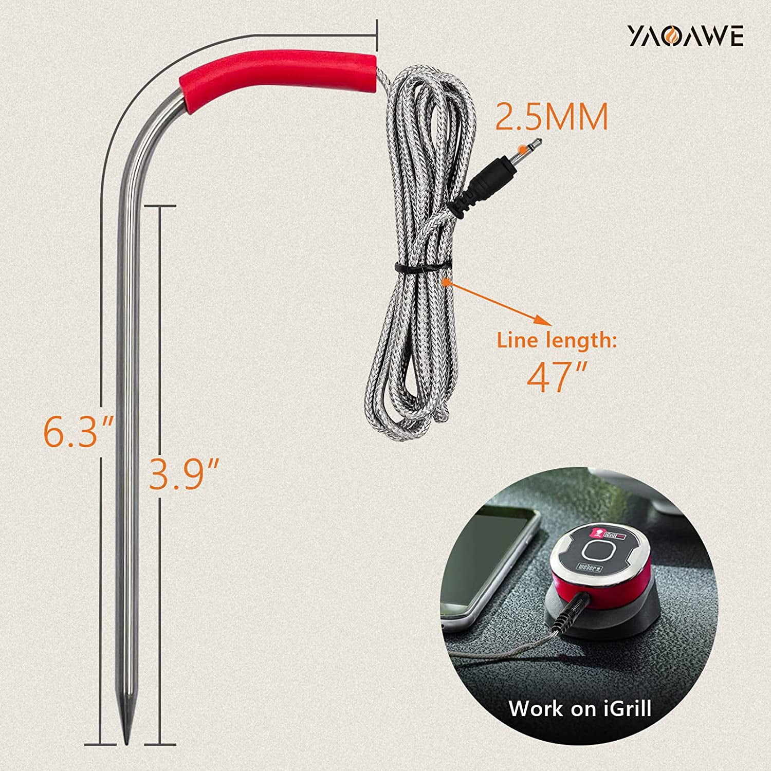 Weber iGrill 0.5 In. W. x 5 In. H. x 2.6 In. L. Stainless Steel Meat  Temperature Probe - Town Hardware & General Store