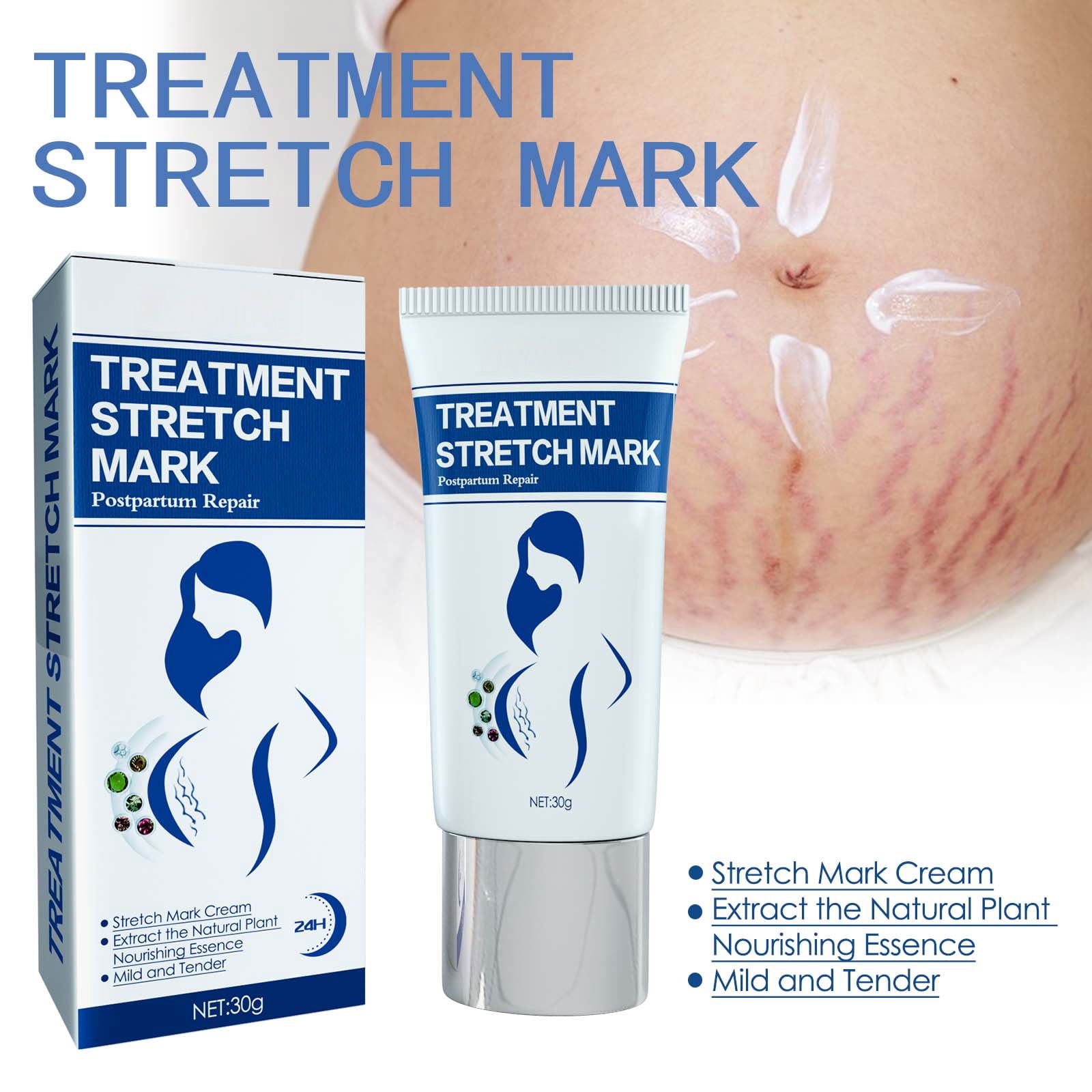 Alvantor Stretch Mark Cream for Pregnancy with Postpartum Skin Firming & Scar Fading, 1.05 oz