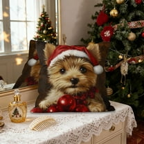 Christmas Dog Pillow Cover - Washable Throw Cushion Case, Holiday Puppy Print for Sofa Home Festive Decor Gift