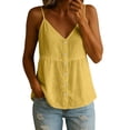 thumbnail image 2 of Lumistal Women's Sleeveless Linen Tank Top V Neck Button Down Shirt Casual Blouse for Women Trendy Loose Fit Summer Beach Vacation Tops Daily Wear Yellow S, 2 of 6