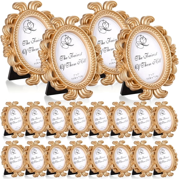 20Pcs Oval Small Antique Picture Frame Set, Vintage Bulk Picture Frames, Mini Resin Gold Picture Frames, Small Baroque Photo Holder for Table Top Display, Christmas Decorations, Fit 2X3Inch