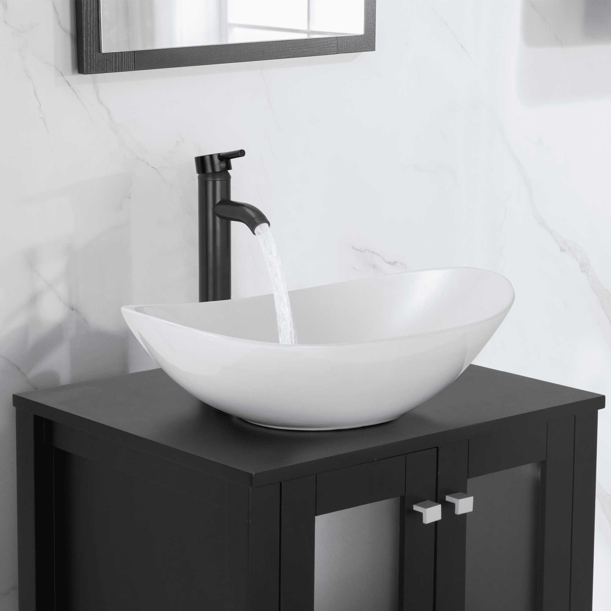 Eclife 21-inch Ceramic Vessel Sink Bathroom Above Counter Basin with Chrome Faucet and Pop-Up Drain, White