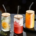 thumbnail image 4 of Homelife 1 Set 500ml Glass Cup with Straw Wooden Lid Silicone Sealing Ring High Temperature Resistant Can Shaped Drinking Glass Clear Cocktail Whiskey Tumbler Cup, 4 of 13