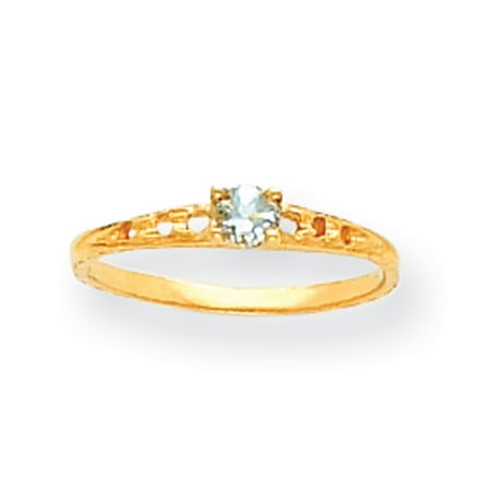 - 14k Yellow Gold 3mm Aquamarine Birthstone Baby Ring