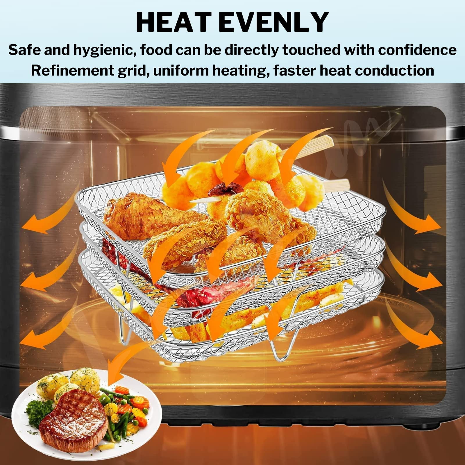 CHENALIN Air Fryer Accessories, 3 Stackable Dehydrator Racks, 304 Stainless Steel For Air Fryer and Oven, 8 Inch Square