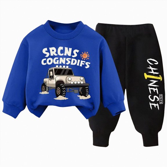 Kakishop Baby Boy Outfits Toddler Boy Clothes Long Sleeved Sweatshirts Pants Car Clothes (Blue,6-7 Years)