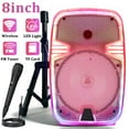 thumbnail image 4 of Portable Bluetooth Speaker 8" Woofer w/ Tripod Stand Microphone Remote Control Pink LED, Clear Shell, 4 of 10