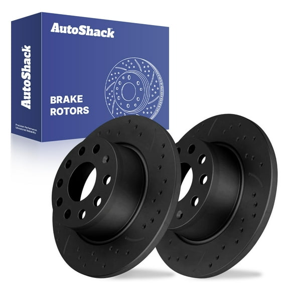 AutoShack 10.7" (271.8 mm) Rear Solid Drilled & Slotted Brake Rotors E-Coated | Replacement for 2008-2014 Volkswagen Jetta 2012-2022 Volkswagen Passat | Black Finish | 2-PC Set | NightGuard