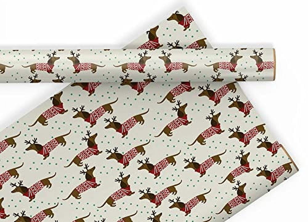 Brown Dachshund Christmas Sweater Wrapping Paper Premium Weiner Dog Gift Wrap Party Decoration (6 foot x 30 inch roll)