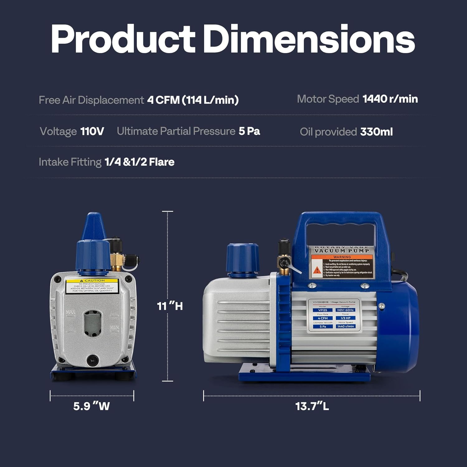SPECSTAR 110V 1/3 HP 4 CFM Single Stage Rotary Vane HVAC Vacuum Pump with Oil Bottle, Auto AC Vacuum Pump for Automotive Air Conditioner Servicing Resin Degassing