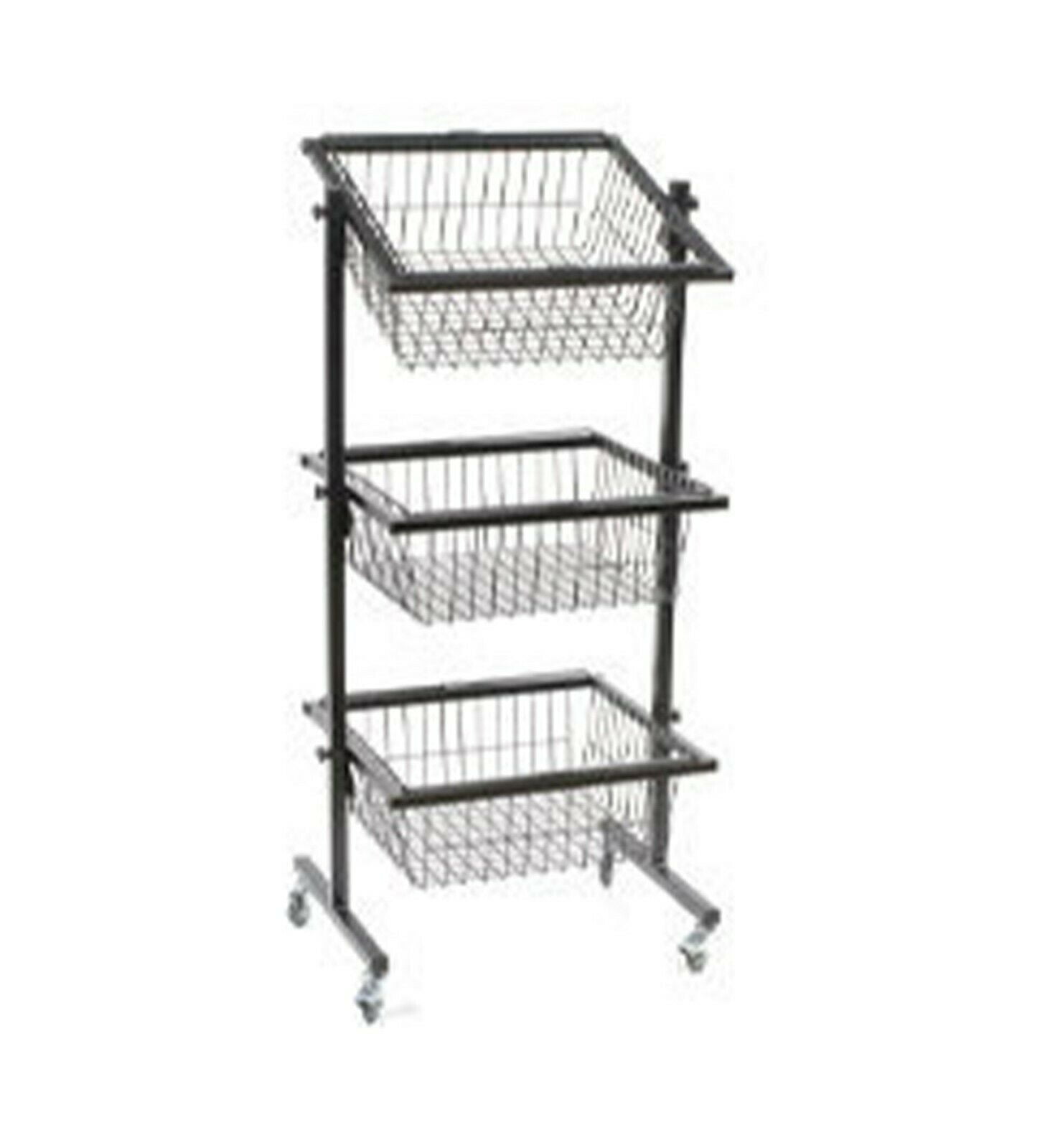 3 Tier Basket Display Rack in Black 16 W x 7 D x 17.5 H Inches with