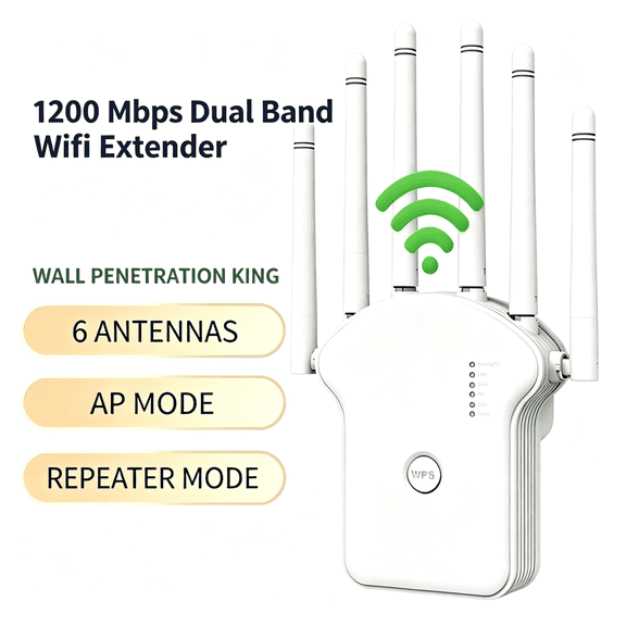 QIYFDDF WiFi Extender Signal Booster for Home,1200Mbps Dual Band WiFi Extender with Ethernet Port, Covers 8600 Sq.ft
