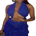thumbnail image 2 of Robe Sans Manches à Col Halter pour Femmes, Col en V Profond, Dos Nu, Volants Plissés, Mini Robe de Soirée, 2 of 6