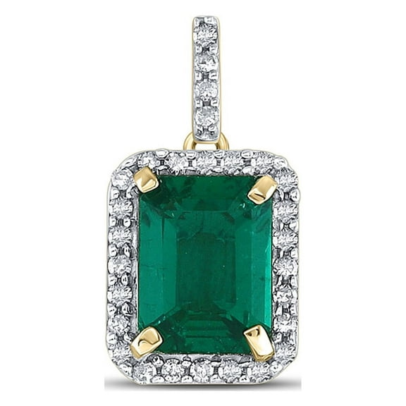 Macey Worldwide Jewelry 10k Yellow Gold Cushion Lab Created Emerald Solitaire Pendant 1-1/2 Ctw