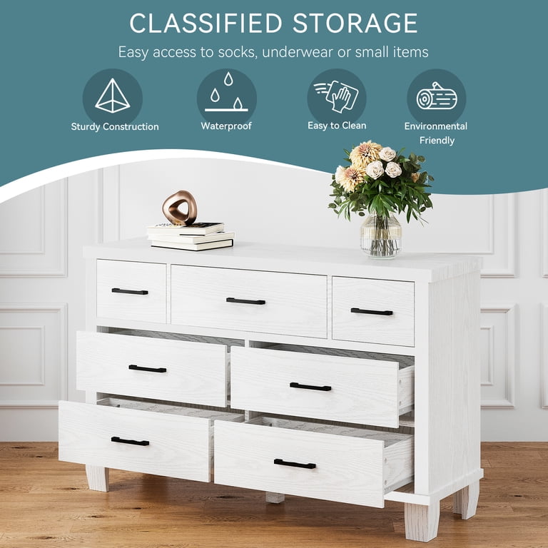 Coromose Vintage Dresser for Bedroom with 7 Drawers, Wood Chest of Drawers  Storage Closet Unit, White - Walmart.com