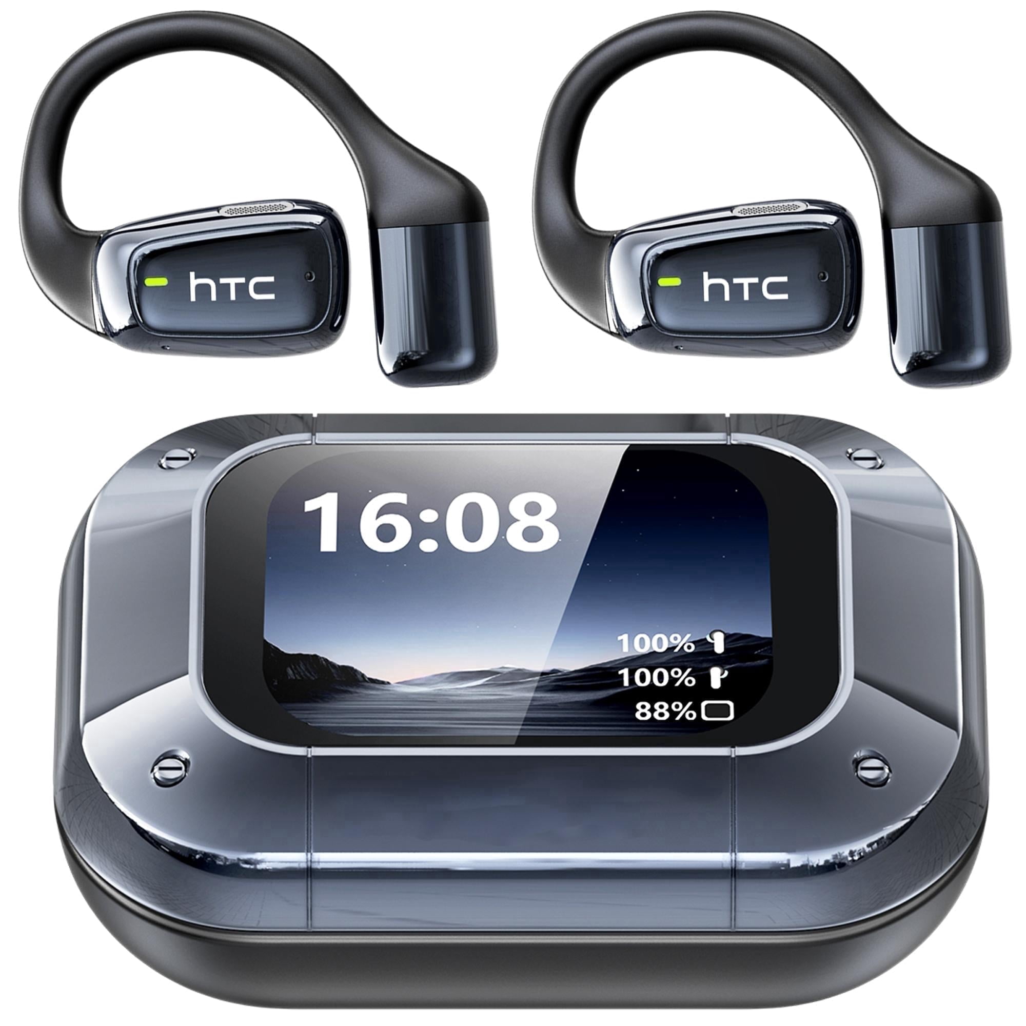 HTC NE25 Open Ear Earbuds AI Translator Earbuds,164 Languages with Smart Screen ,Bluetooth Wireless Headphones IPX6 60H Playtime for Sports & Business