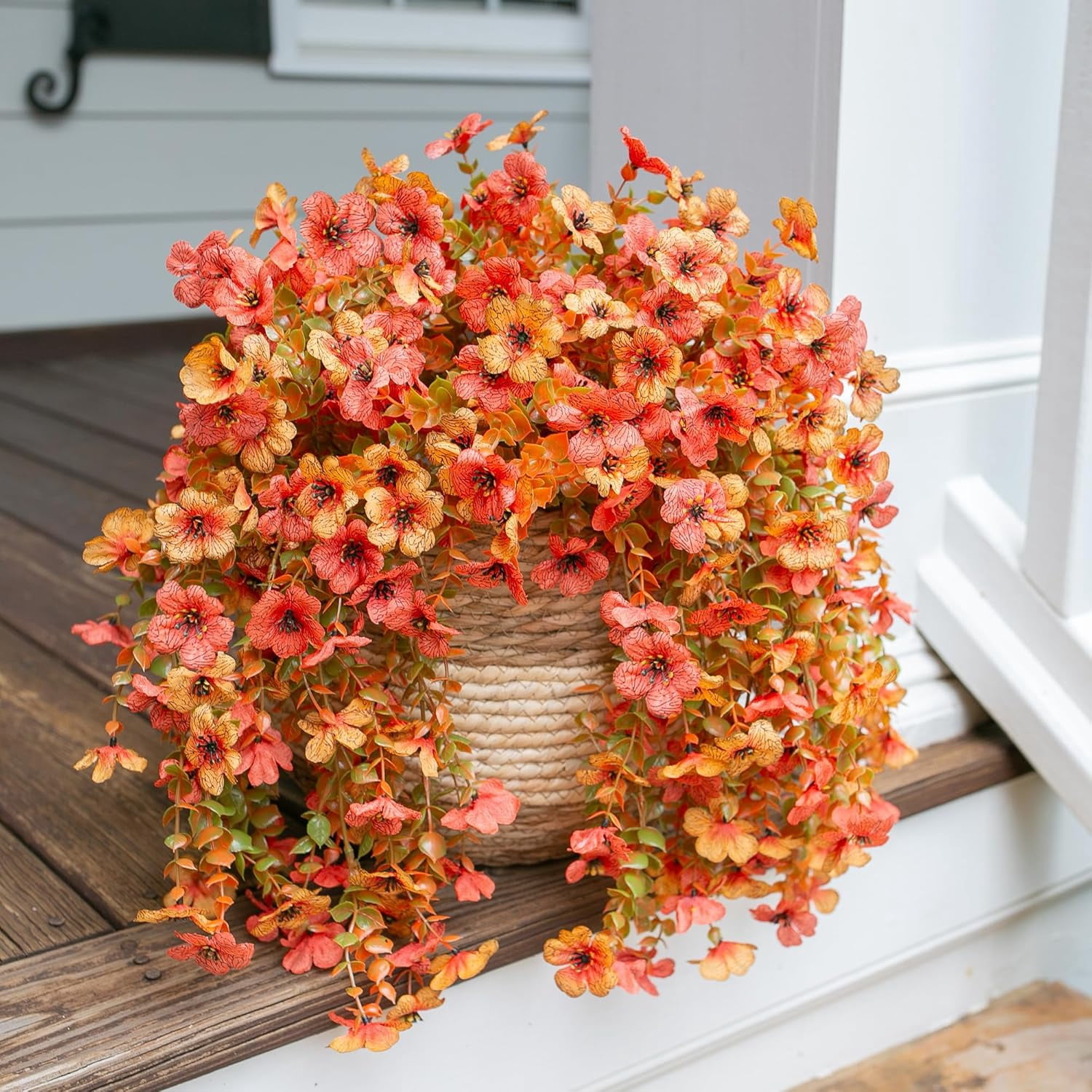 Fusion Artificial Mums for Outdoors Decoration Fall Fake Flowers for Outside Decor, 2Pcs Silk Daisy with Eucalyptus UV Resistant Realistic Vines for Front Door Yard Patio Porch Planter Home