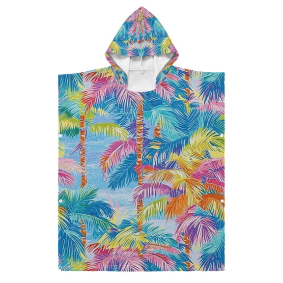 Kid Hooded Beach Towel Bath Poncho Towels Soft Absorbent Quick Dry for Boy Girl Vibrant Palm Trees S