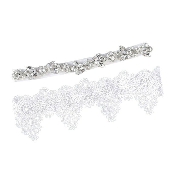 Mixtlocalior 2PCS Wedding Bride Garter for Bridal Rhinestone Crystal Garter Belt Set Foot Decor (White)