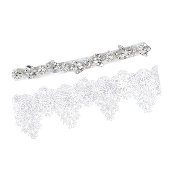 KAKOWELY 2PCS Wedding Bride Garter for Bridal Rhinestone Crystal Garter Belt Set Foot Decor (White),7.87X"X0.98"X0.04"
