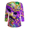 thumbnail image 5 of Gamivast Mardi Gras Shirts for Women Plus Size V Neck Mask Graphic Funny Tee Tops Loose Fitted 3/4 Sleeve Button Carnival Party T-Shirt Spring Holiday Outfits 2026, 5 of 6