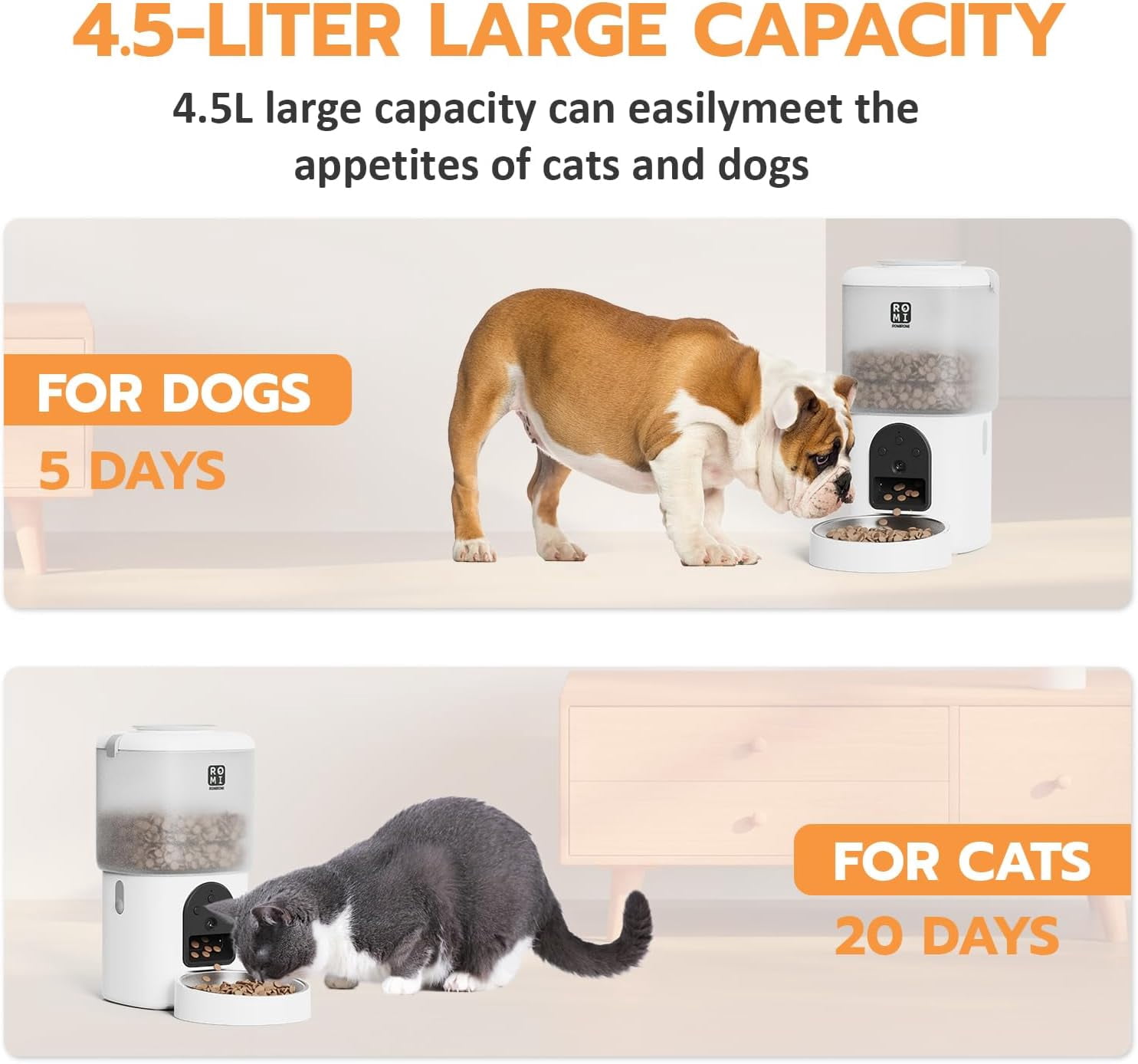 7L Automatic Cat Feeder with Camera and Water Fountain Dispenser 1080P HD Video WiFi Timed Auto Feeder for Multiple Cats Detachable Easy Clean White