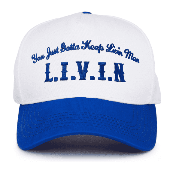 Funky Junque Two Tone Vintage Snapback Hat - L.I.V.I.N - White/Royal Blue