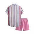 thumbnail image 4 of Stamzod Mens Beach Outfit 2PC Summer Short Sleeve Strip Hawaiian Shirt and Shorts Set Casual Loose Beach Vacation Clothes for Men Hot Pink S, 4 of 5