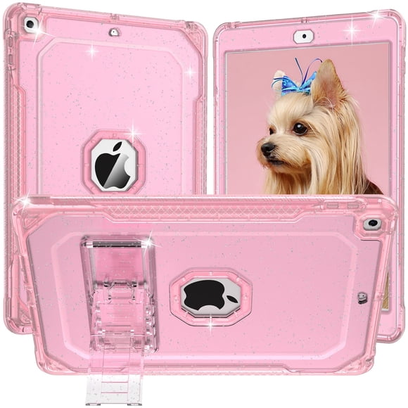 ZoneFoker Funda para iPad de 9.ª generación para iPad 8.ª/7.ª generación de 10,2 pulgadas 2021/2020/2019 Funda delgada y resistente de doble capa con purpurina transparente con soporte para tableta pa